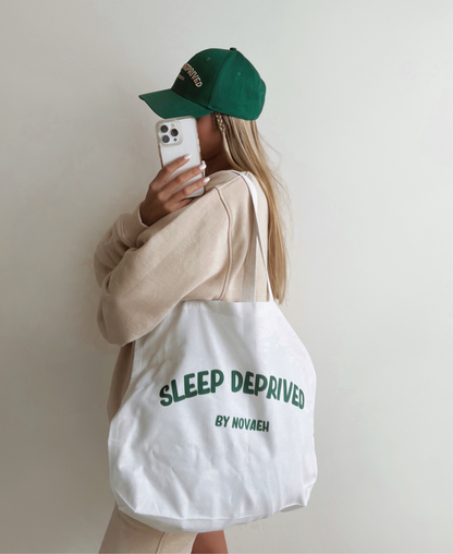 SLEEP DEPRIVED LARGE WHITE COTTON TOTE