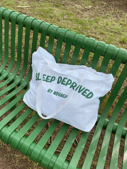 SLEEP DEPRIVED LARGE WHITE COTTON TOTE